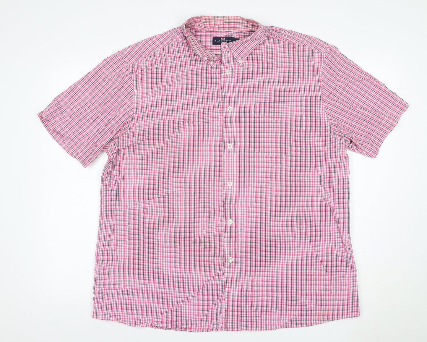 M&S Blue Harbour Men Pink Check Cotton Button Down Shirt XL