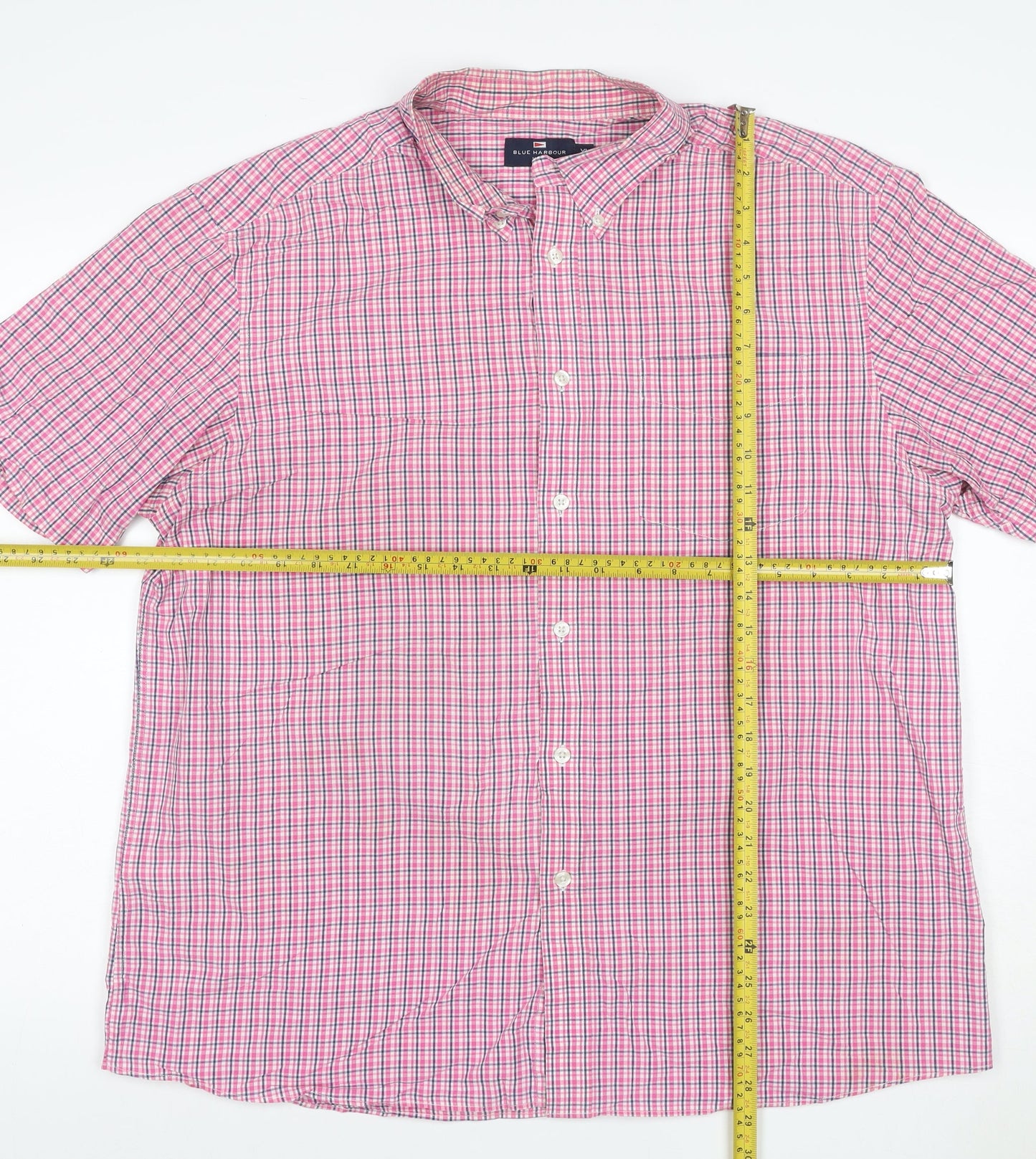 M&S Blue Harbour Men Pink Check Cotton Button Down Shirt XL