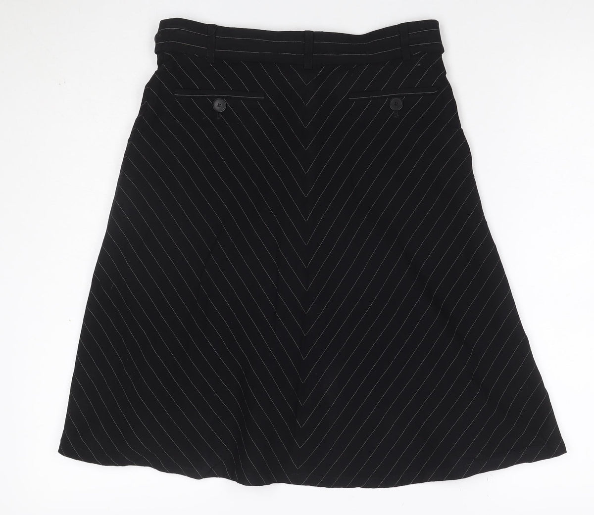 Additional front view of Jaeger Women’s Black Pinstripe UK 10 Knee Length Pencil Skirt