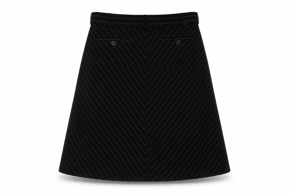 Front view of Jaeger Women’s Black Pinstripe UK 10 Knee Length Pencil Skirt