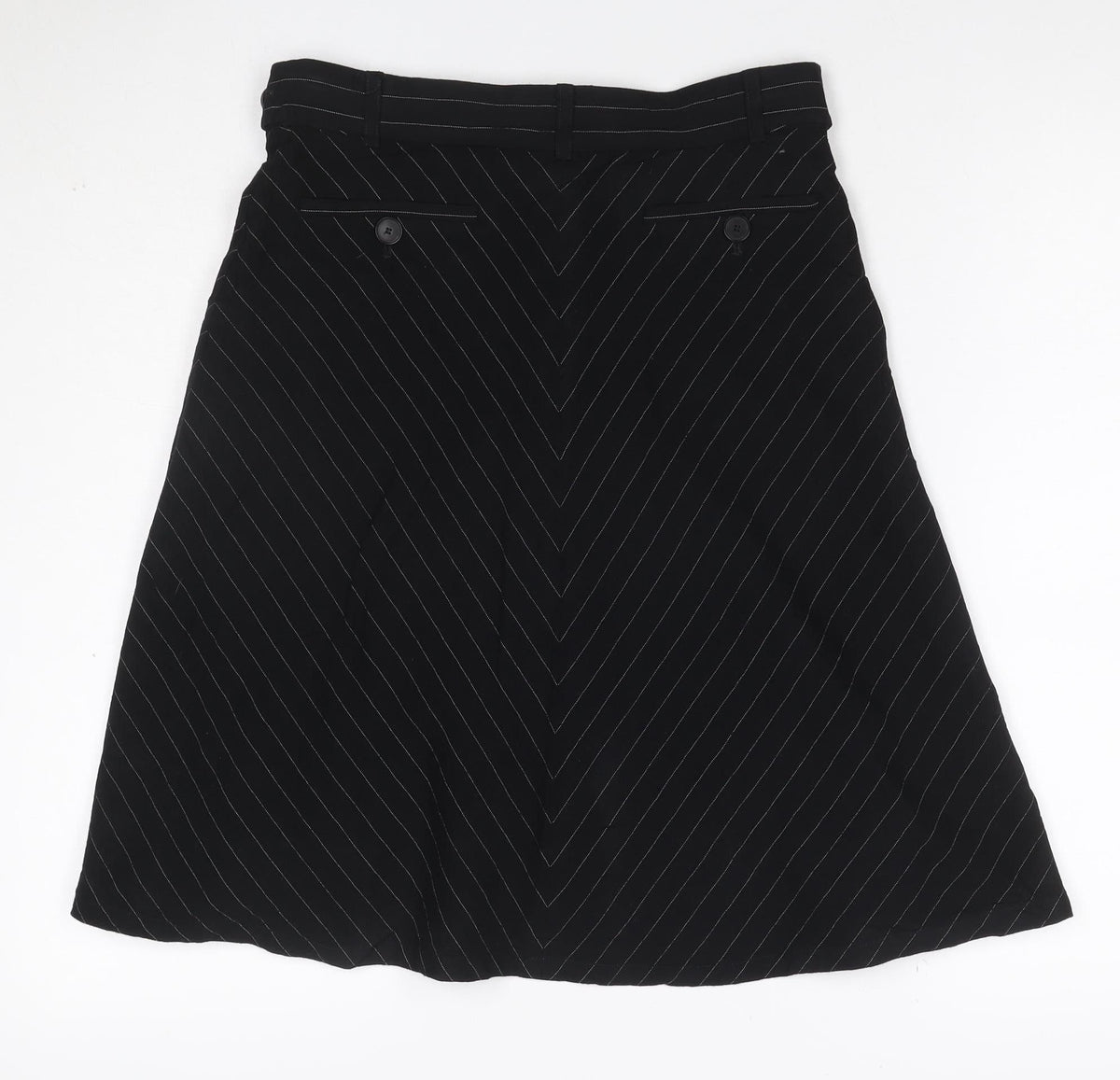 Back view of Jaeger Women’s Black Pinstripe UK 10 Knee Length Pencil Skirt