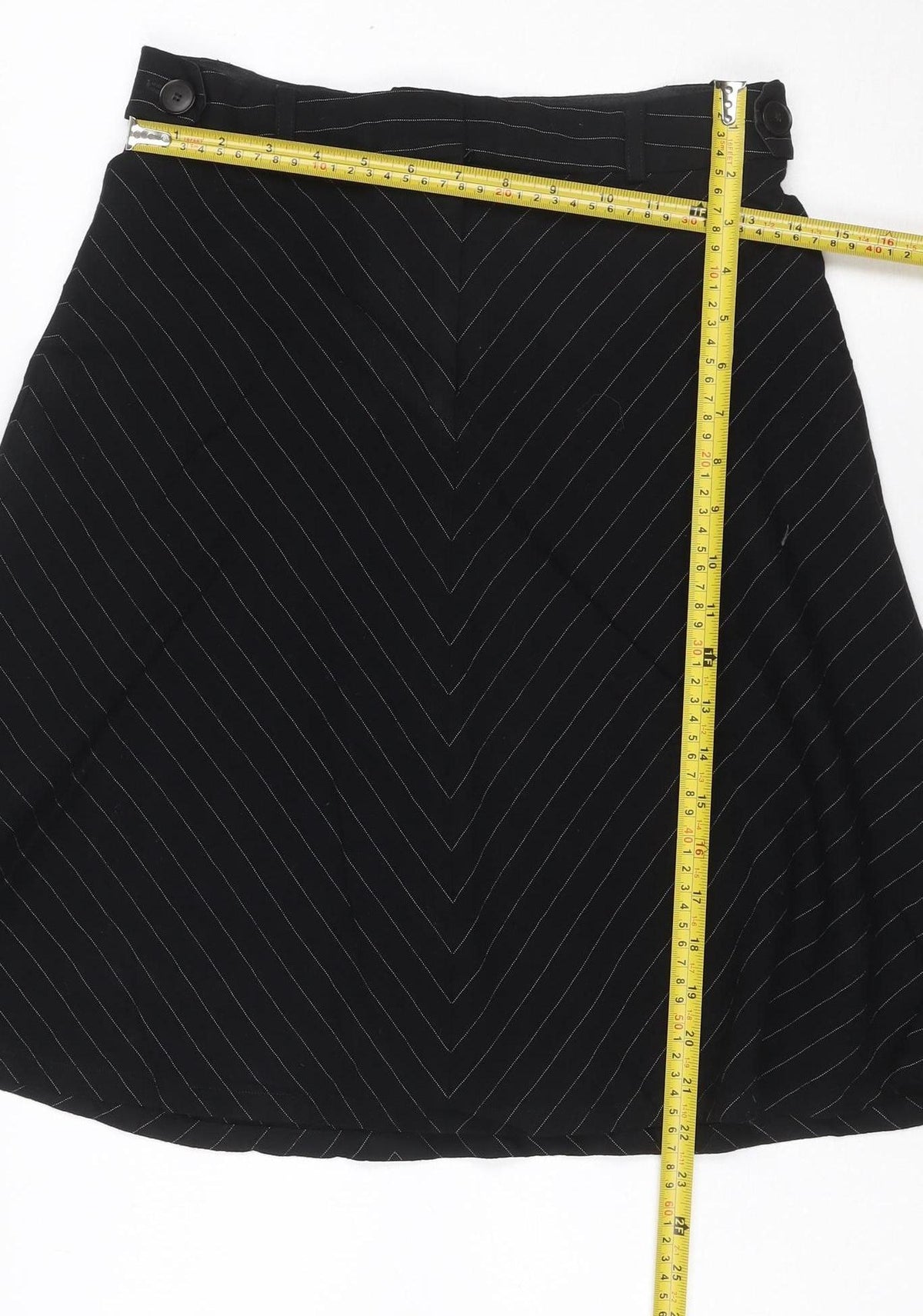 Close-up detail of Jaeger Women’s Black Pinstripe UK 10 Knee Length Pencil Skirt