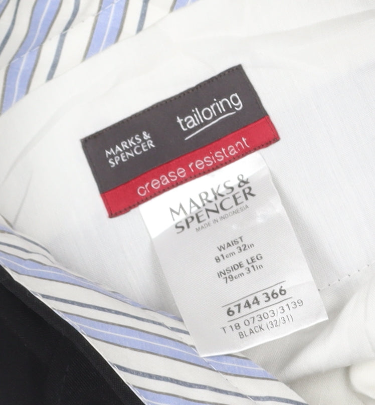 Marks & Spencer Men Black 32x31 Crease Resistant Dress Trousers