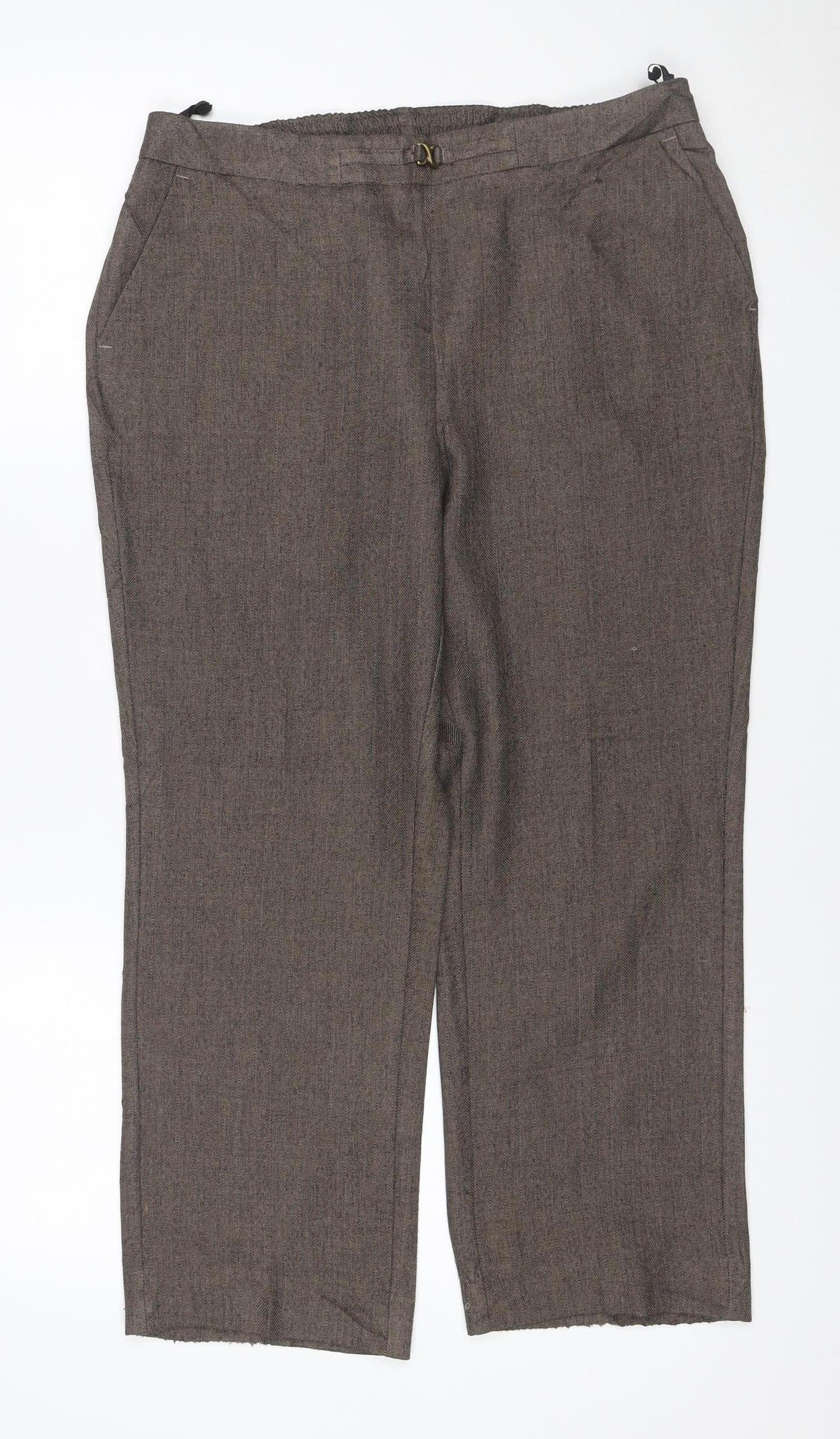Marks & Spencer Women Brown UK 12 Short Herringbone Wide-Leg Trousers