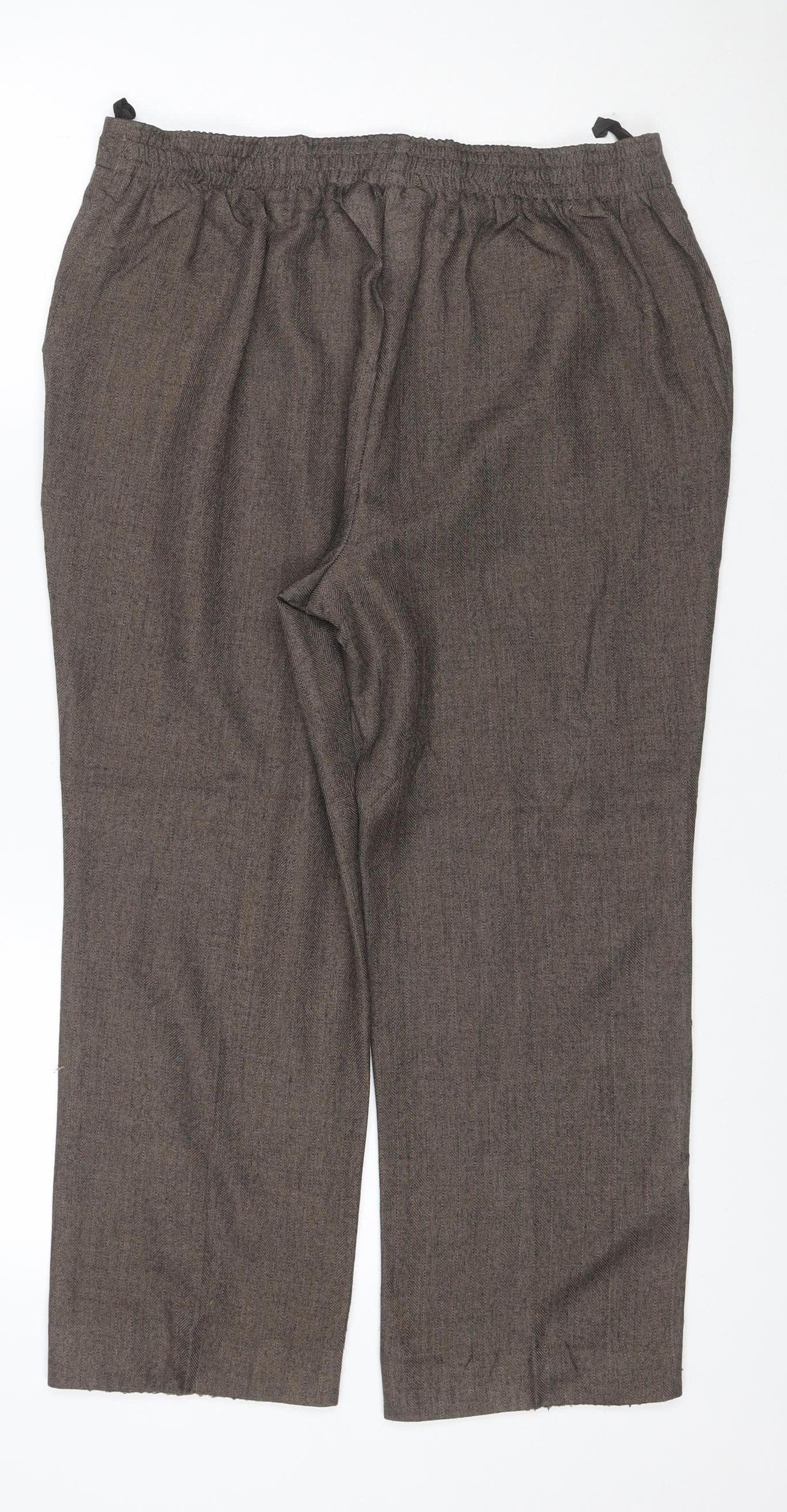 Marks & Spencer Women Brown UK 12 Short Herringbone Wide-Leg Trousers