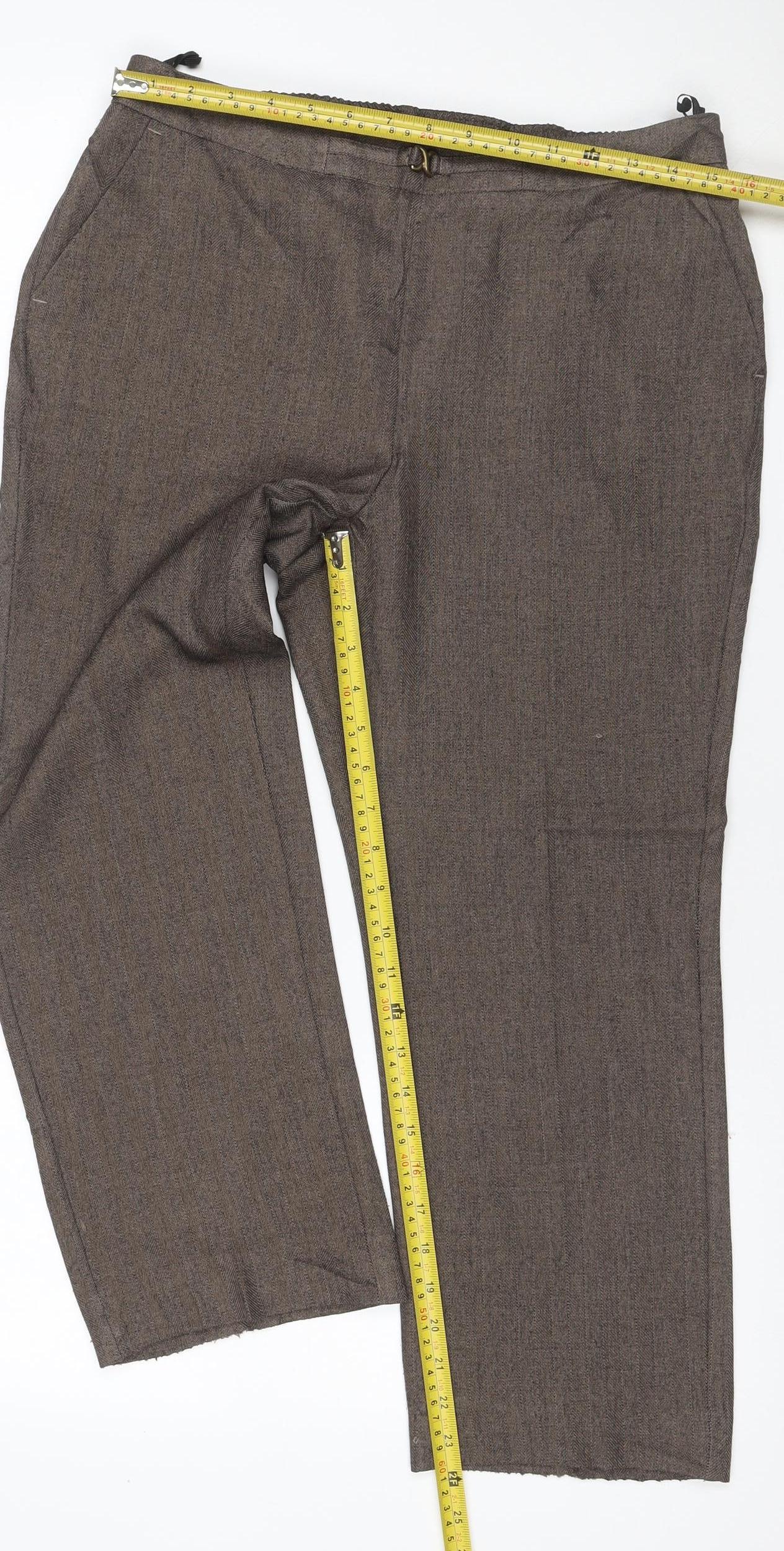 Marks & Spencer Women Brown UK 12 Short Herringbone Wide-Leg Trousers