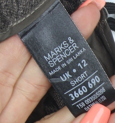 Marks & Spencer Women Brown UK 12 Short Herringbone Wide-Leg Trousers