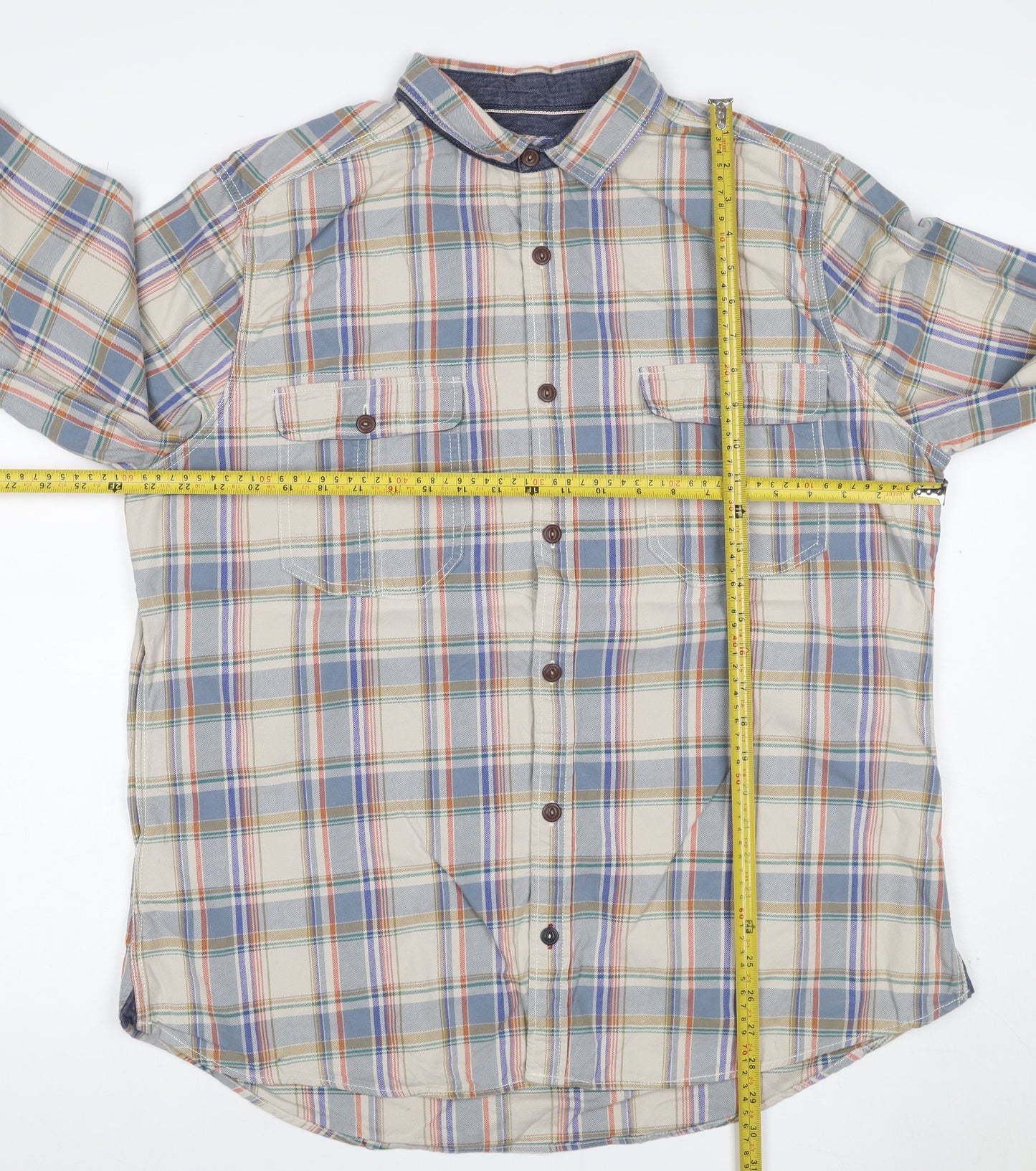 Next Men’s XL Multicoloured Plaid Cotton Long Sleeve Button-Up Shirt