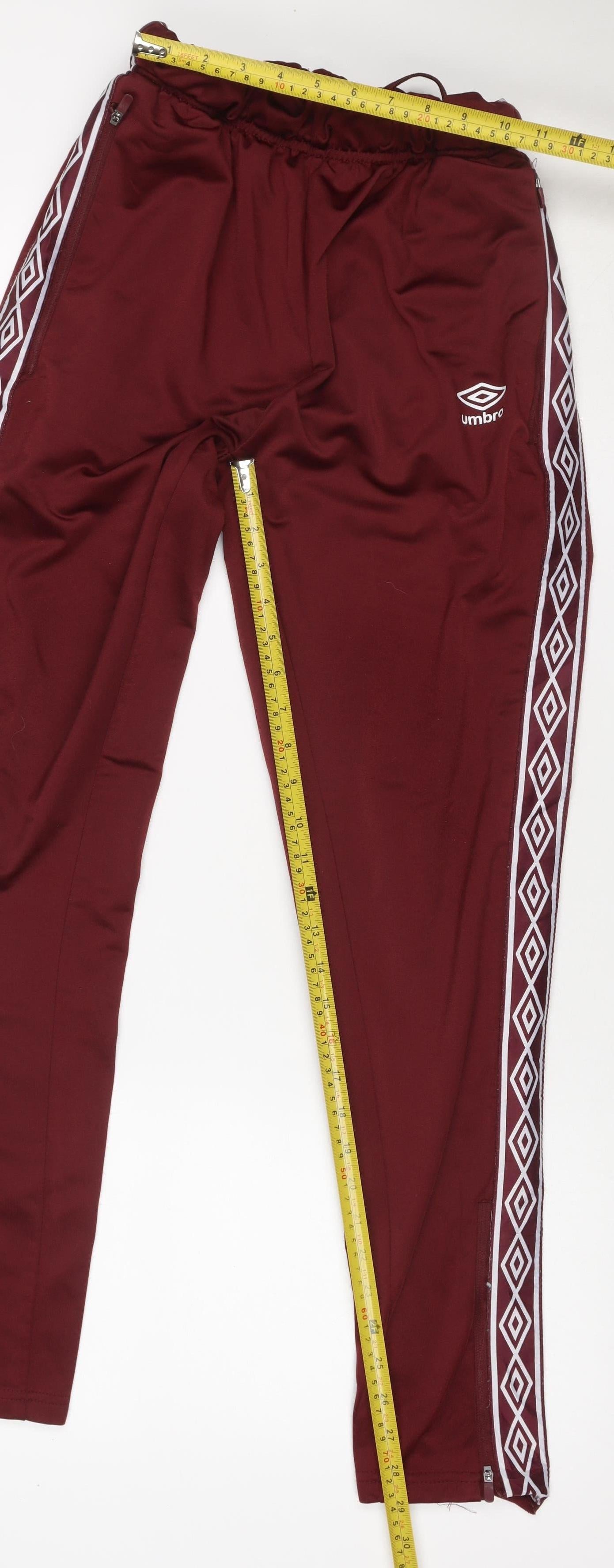 Umbro Men’s Burgundy S Track Pants Zip Legs Drawstring Football