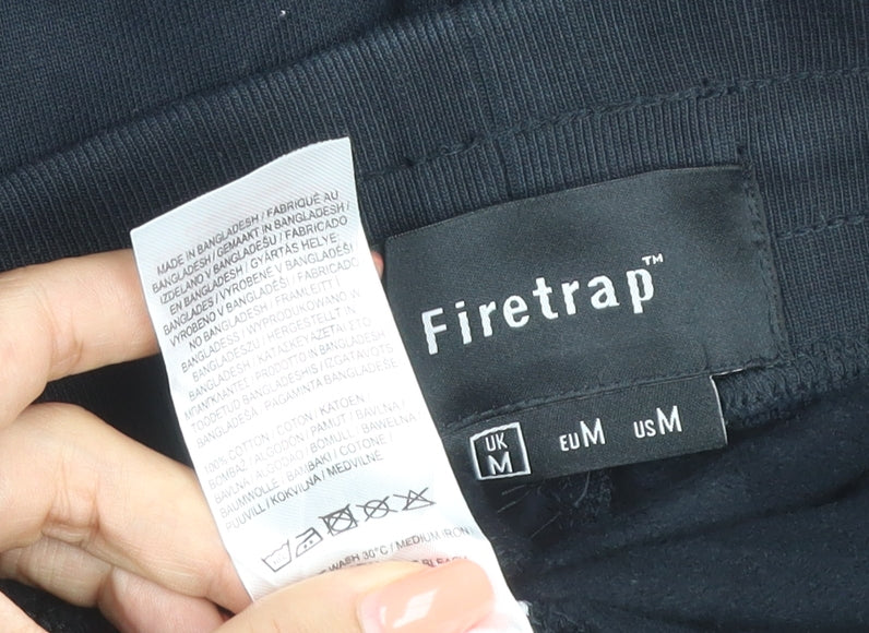 Firetrap Men Black M Jogger Sweatpants Drawstring Zip Pocket