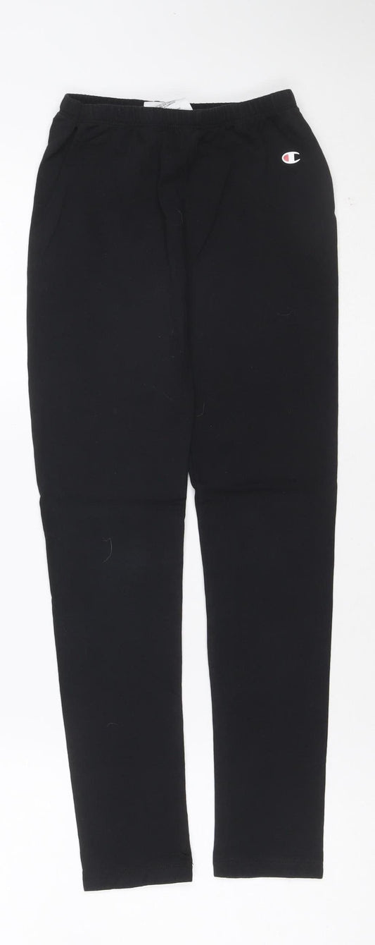Champion Girls Black 11-12 Years Ankle Logo Stretch Leggings