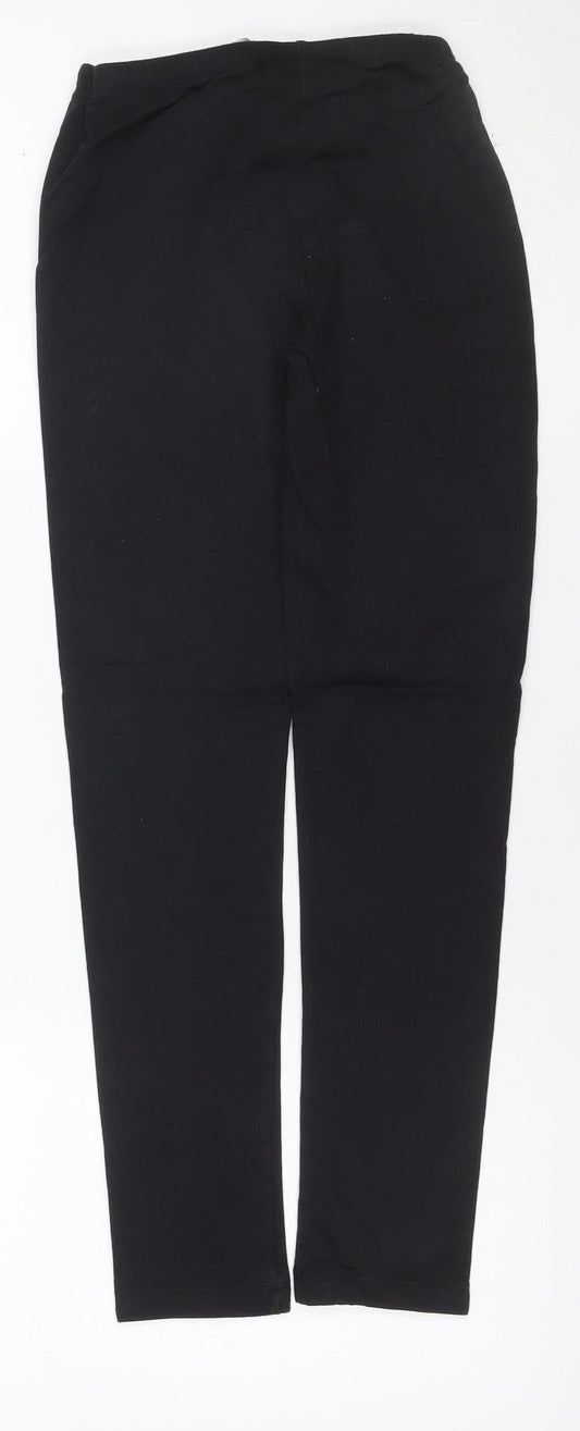 Champion Girls Black 11-12 Years Ankle Logo Stretch Leggings