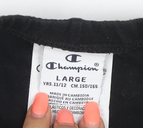 Champion Girls Black 11-12 Years Ankle Logo Stretch Leggings