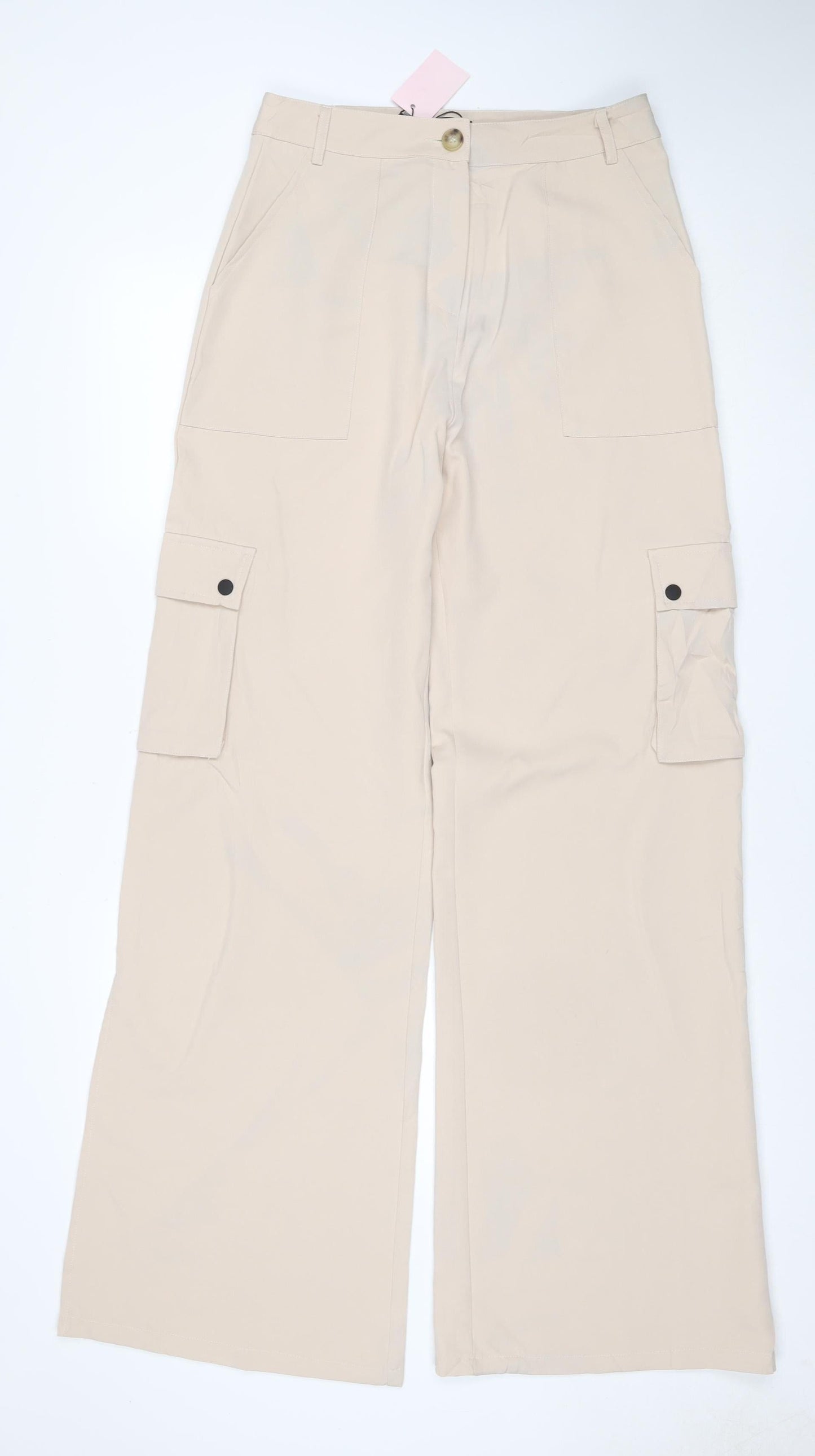 PrettyLittleThing Women’s Beige UK 12 Woven Split Hem Cargo Trousers