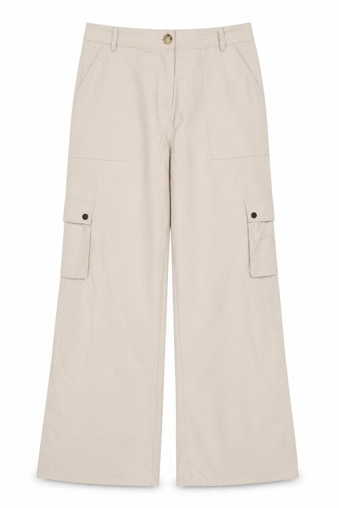 PRETTYLITTLETHING Women’s Beige UK 12 Woven Split Hem Cargo Trousers