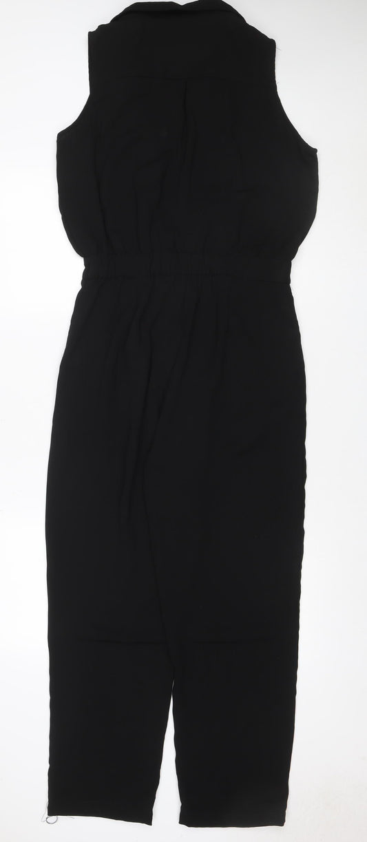 Glamorous Women Black UK 14 Sleeveless Zip Front Straight-Leg Jumpsuit