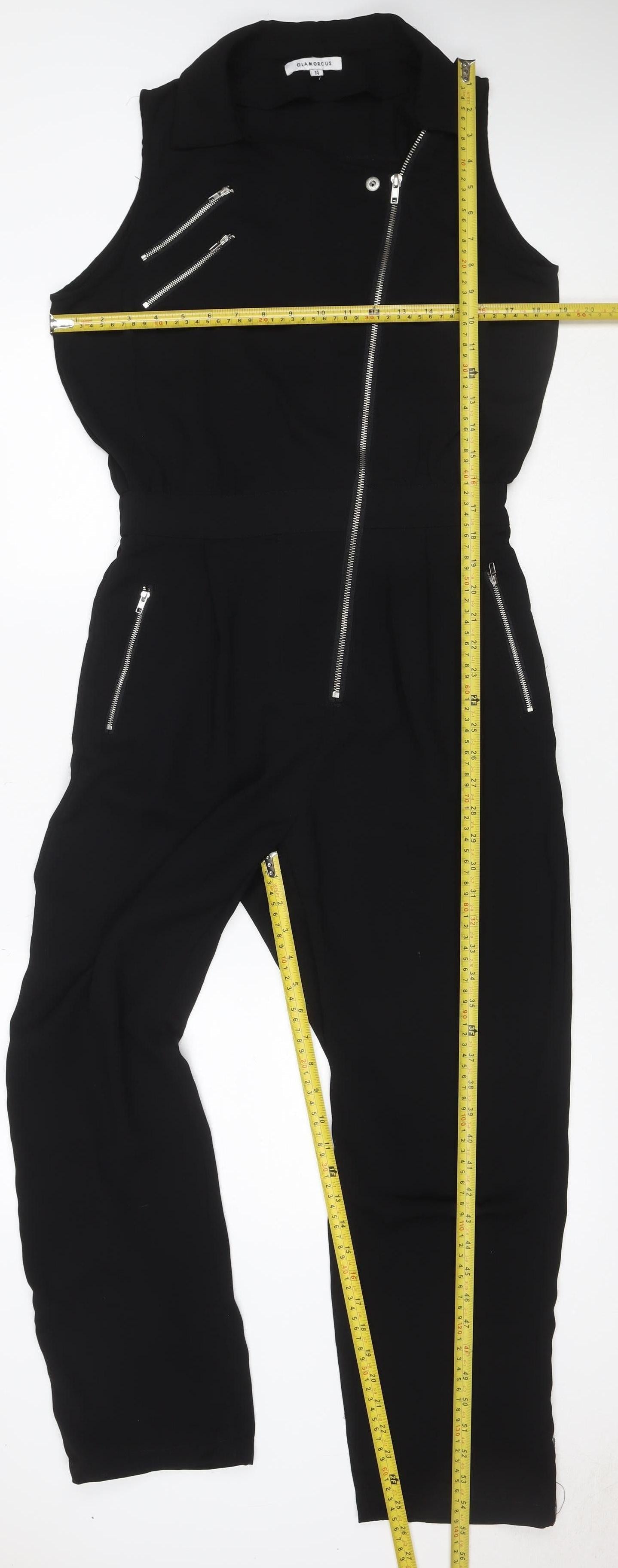 Glamorous Women Black UK 14 Sleeveless Zip Front Straight-Leg Jumpsuit