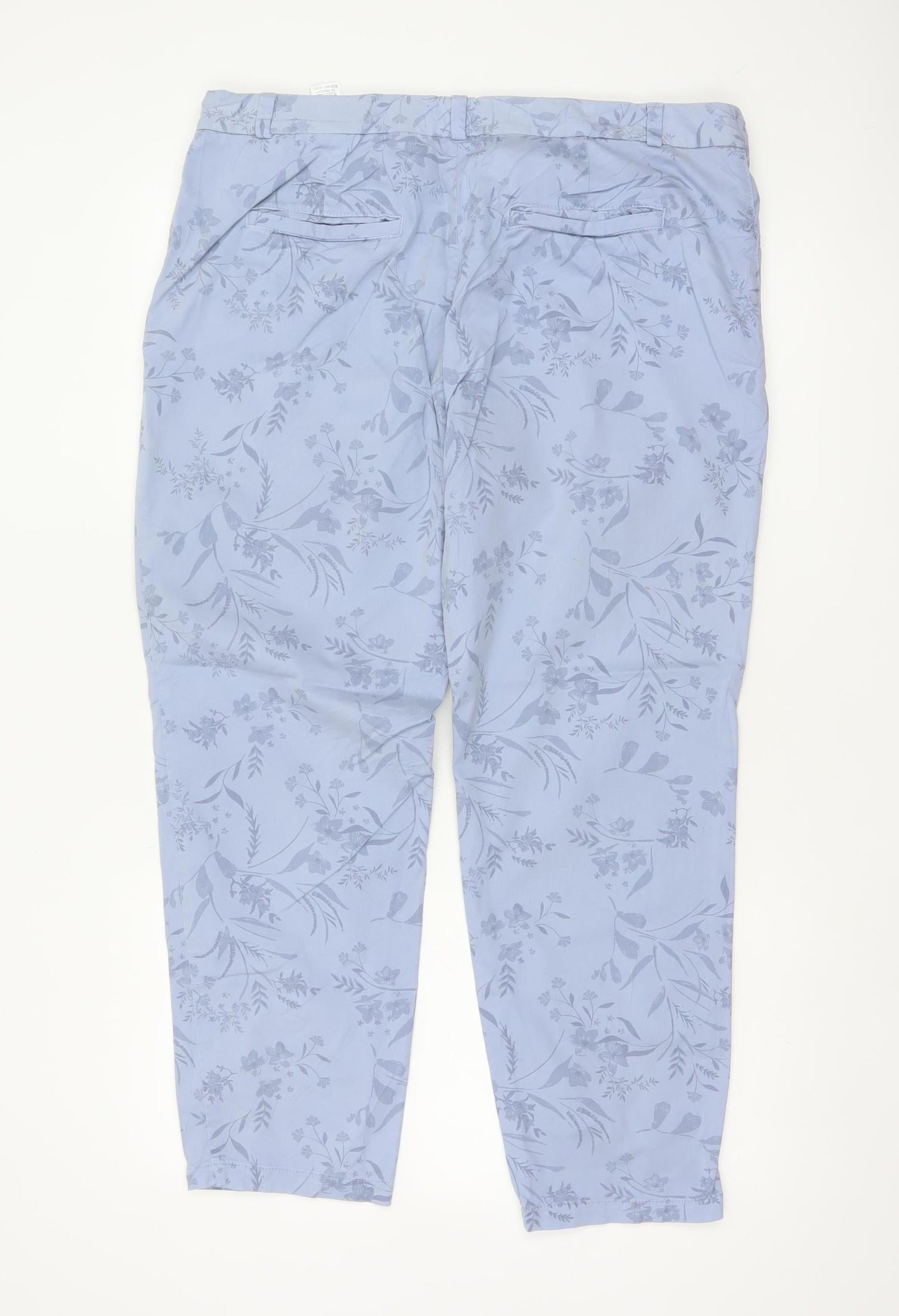 M&S Women Blue Floral Slim Tapered Chino Trousers UK 16 Short