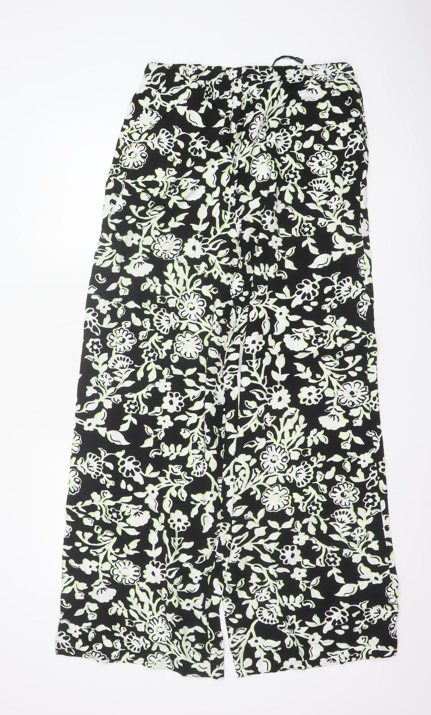 Marks and Spencer Women Black Floral Wide Leg Trousers UK 12 Long