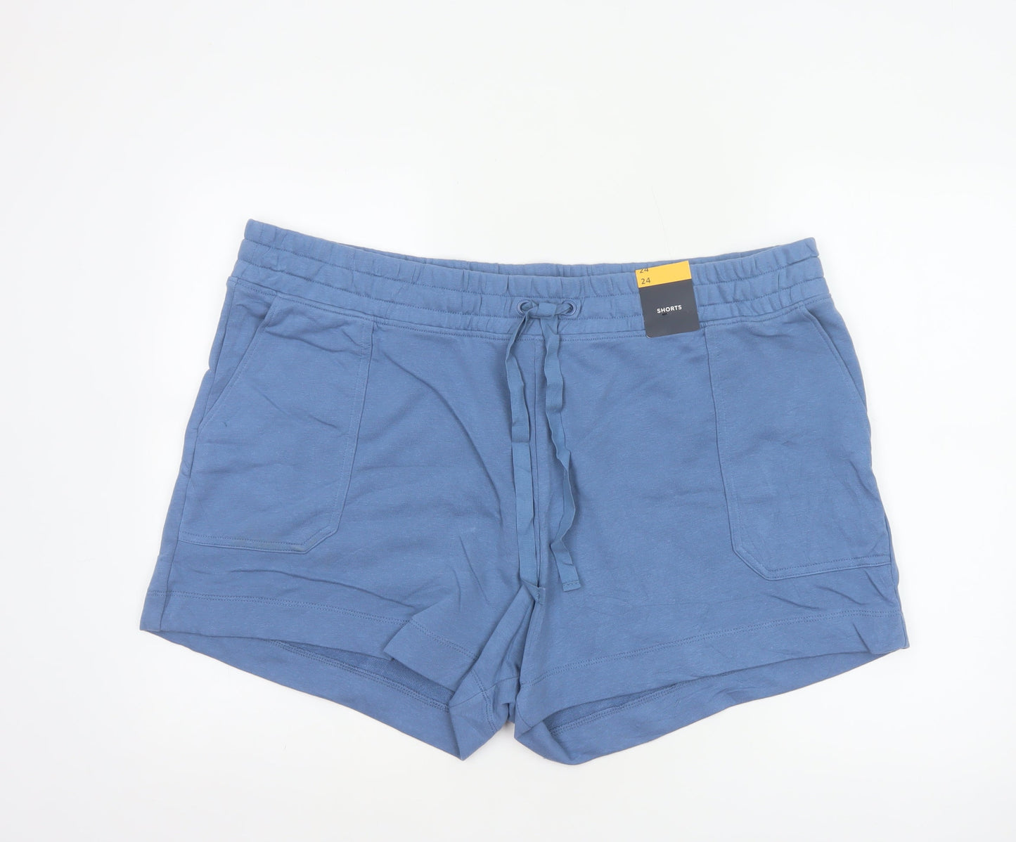 M&S Womens Blue Size 24 Drawstring Sweat Jersey Shorts Pockets
