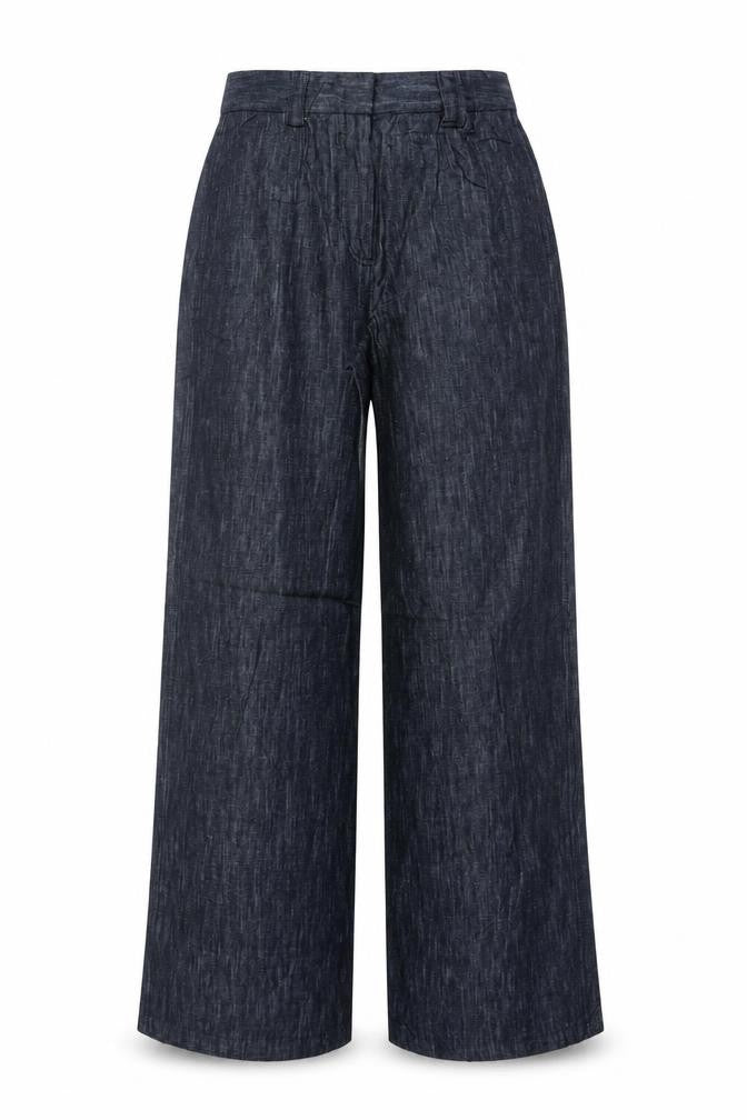 Marks & Spencer Women's Blue Size 8 Long Wide Leg Linen Trousers
