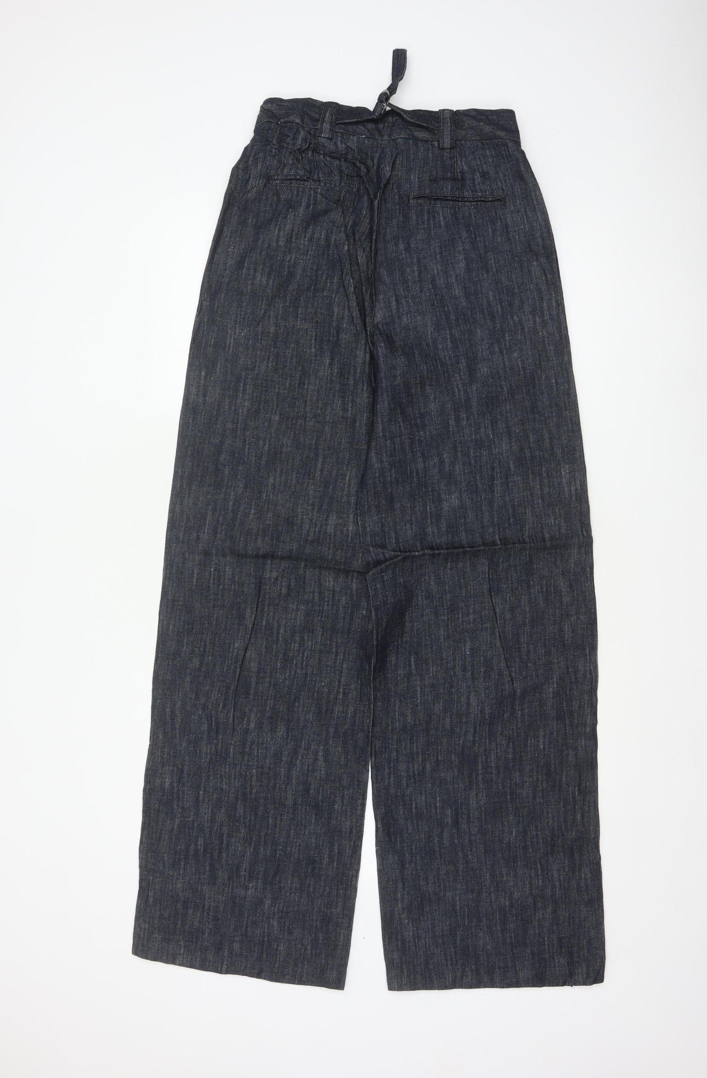 Marks & Spencer Women's Blue Size 8 Long Wide Leg Linen Trousers