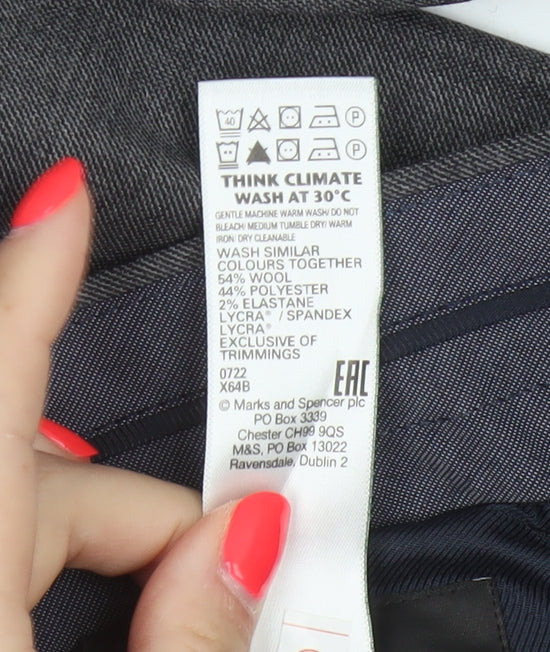 Marks & Spencer Men Grey 42 Short Regular Fit Wool Dress Trousers