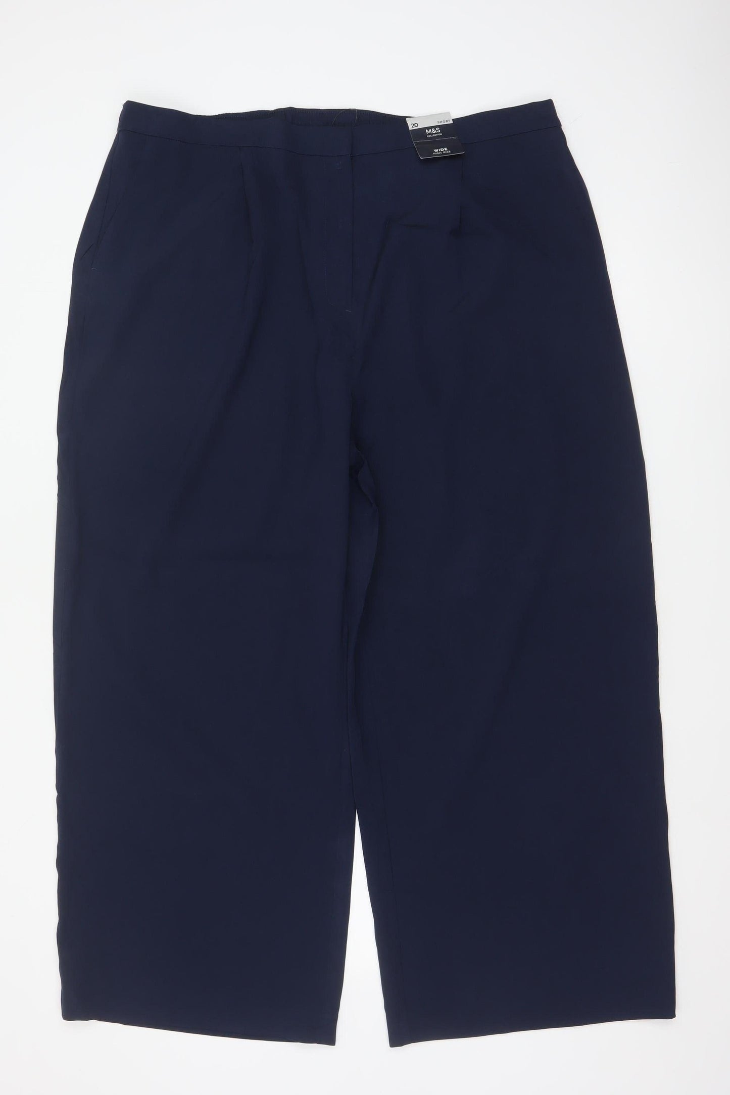Marks & Spencer Women Blue Size 20 Short Wide Leg Stretch Trousers