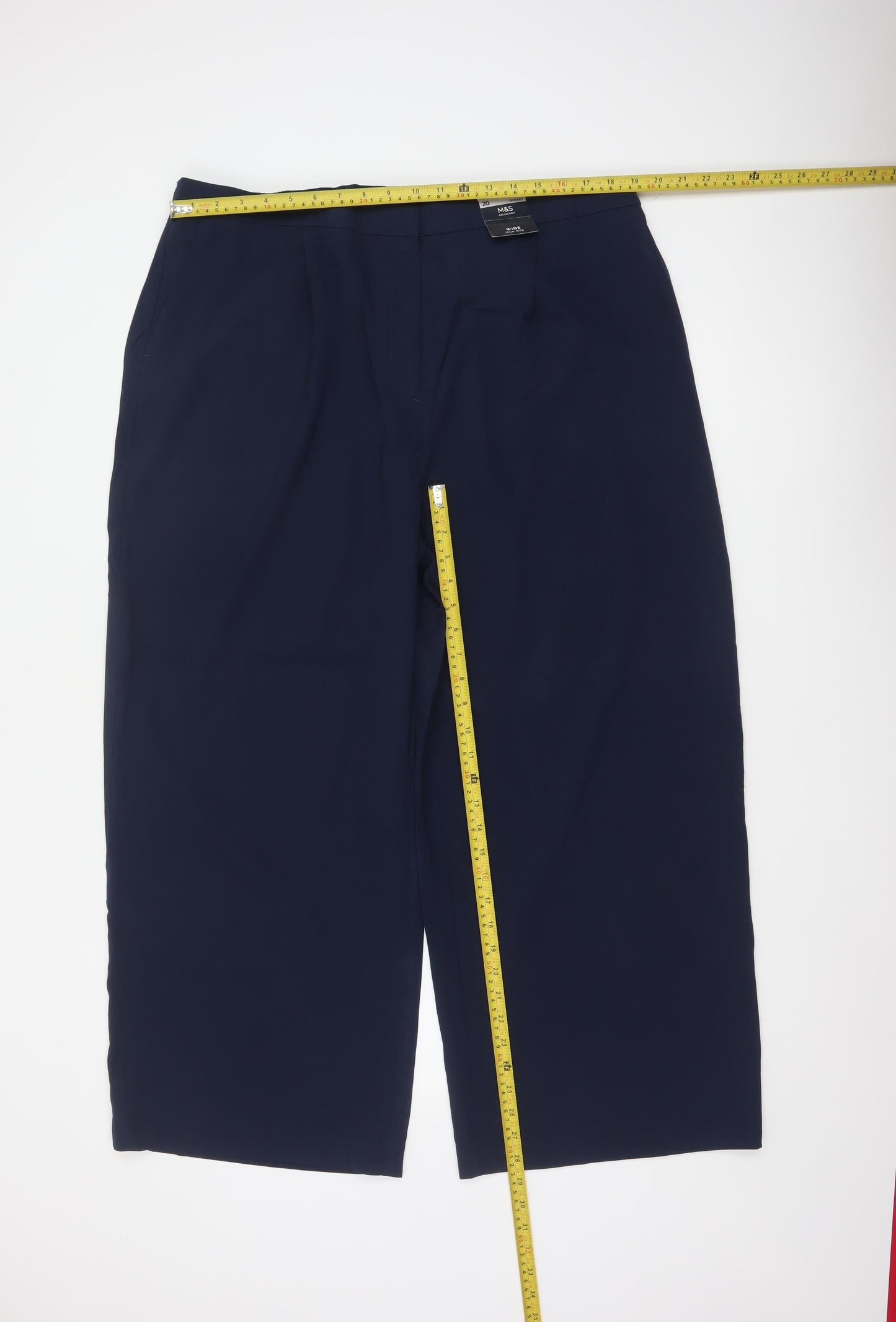 Marks & Spencer Women Blue Size 20 Short Wide Leg Stretch Trousers