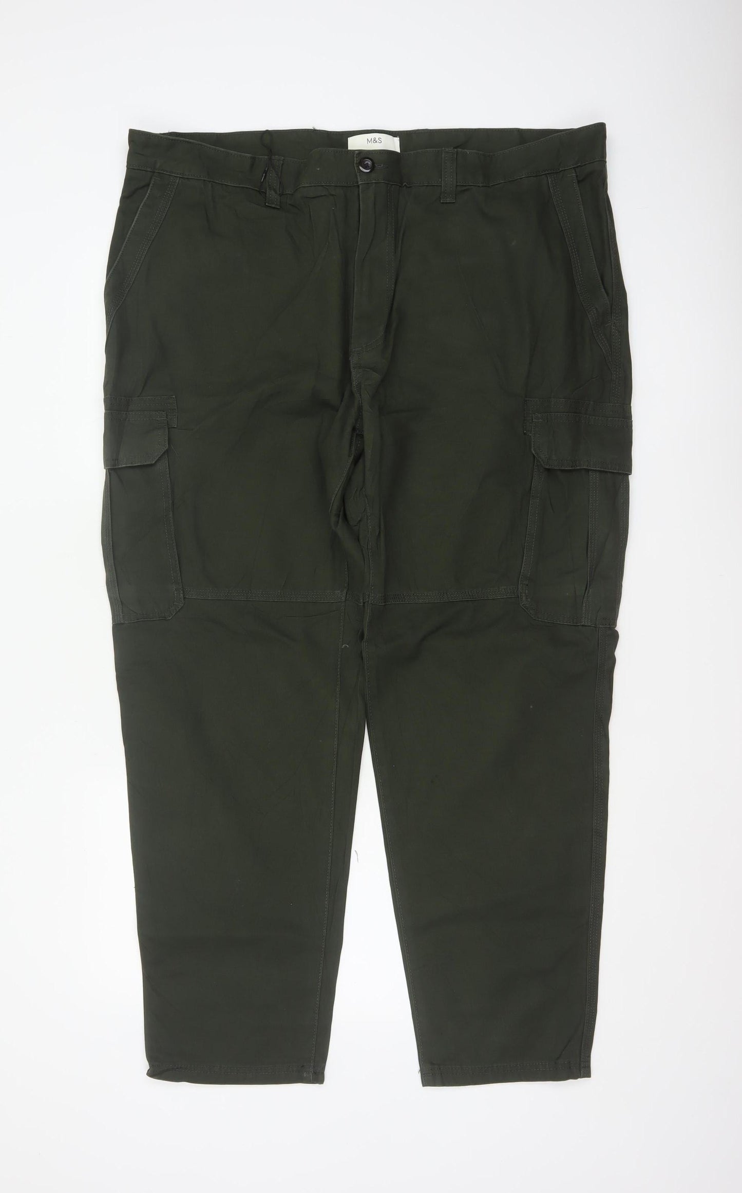 Marks and Spencer Men Green 44 Cargo Trousers 44W 31L Cotton