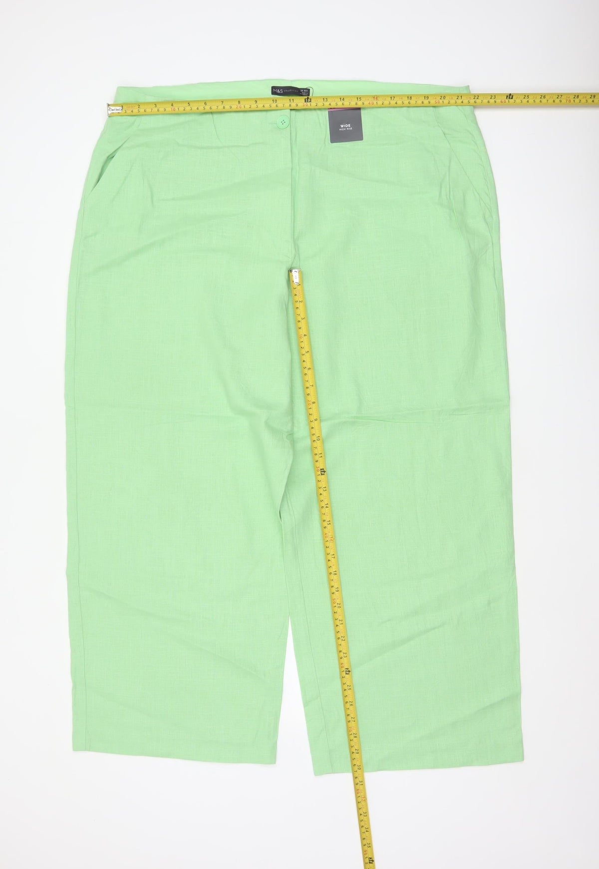 Marks & Spencer Women Green Size 22 Short Wide Leg High Rise Linen Trousers