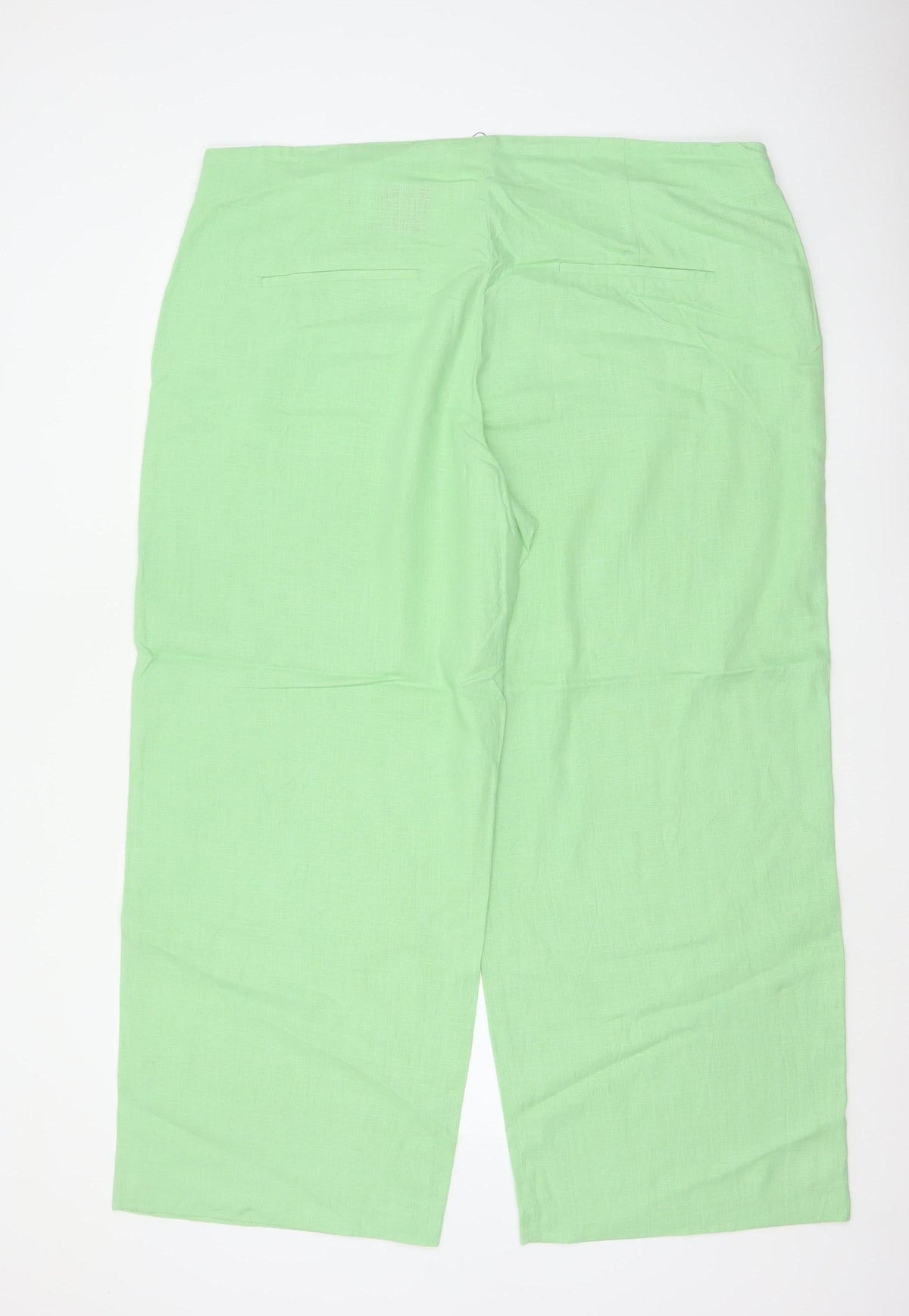 Marks & Spencer Women Green Size 22 Short Wide Leg High Rise Linen Trousers