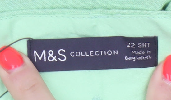 Marks & Spencer Women Green Size 22 Short Wide Leg High Rise Linen Trousers