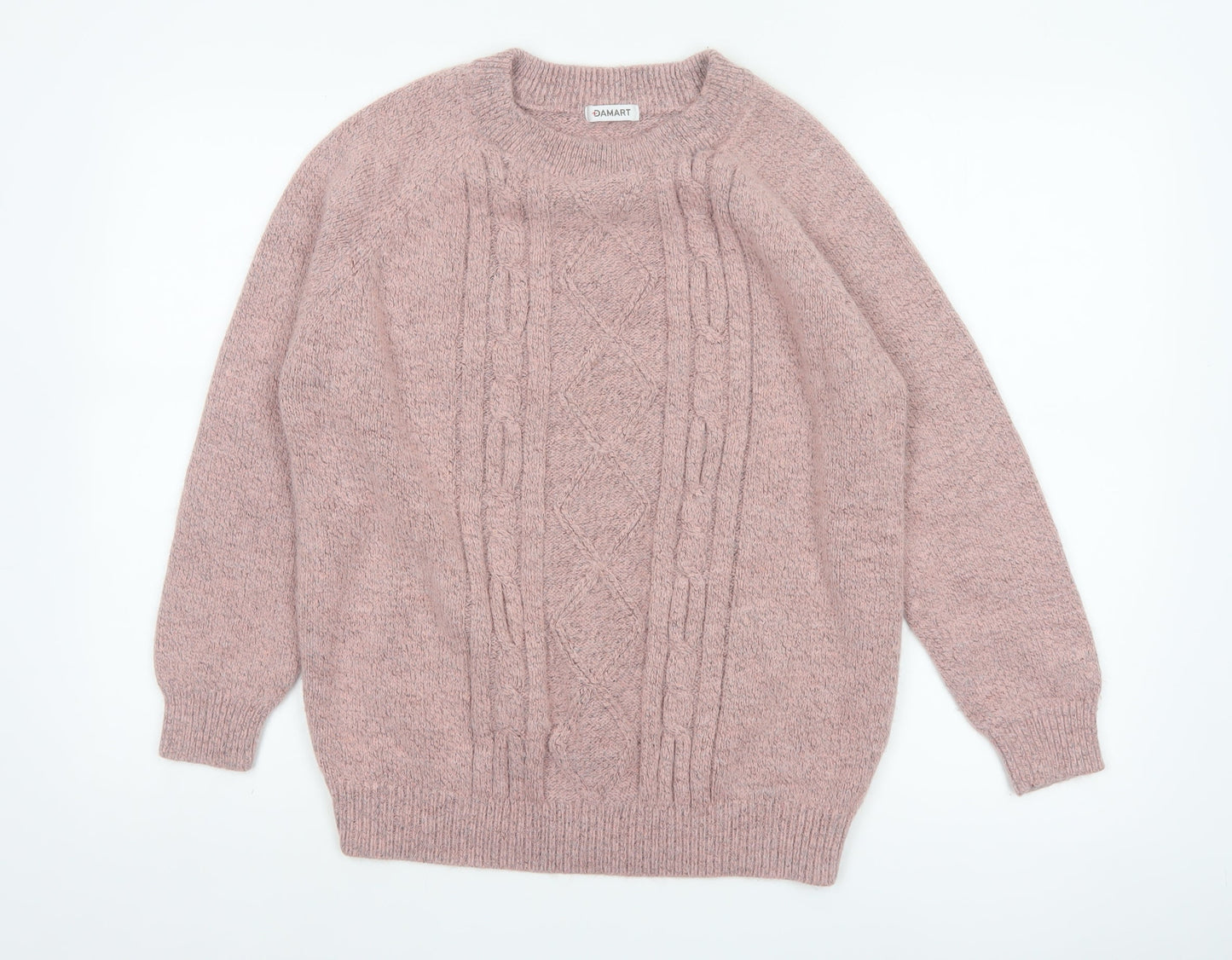 Damart Women Pink UK 14 Cable Knit Crew Neck Pullover Jumper