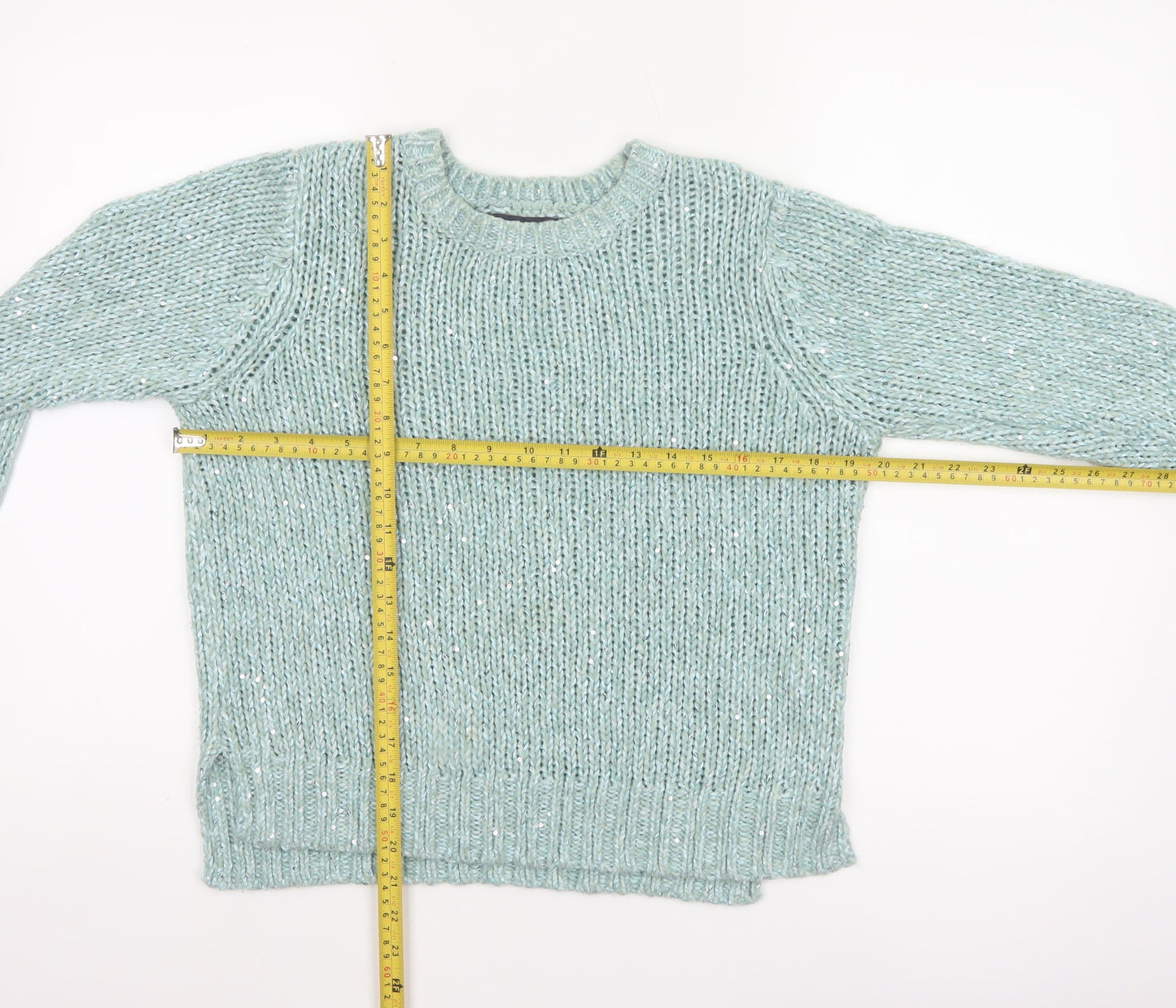 M&S Women’s Blue Size 10 Chunky Knit Glitter Raglan Jumper