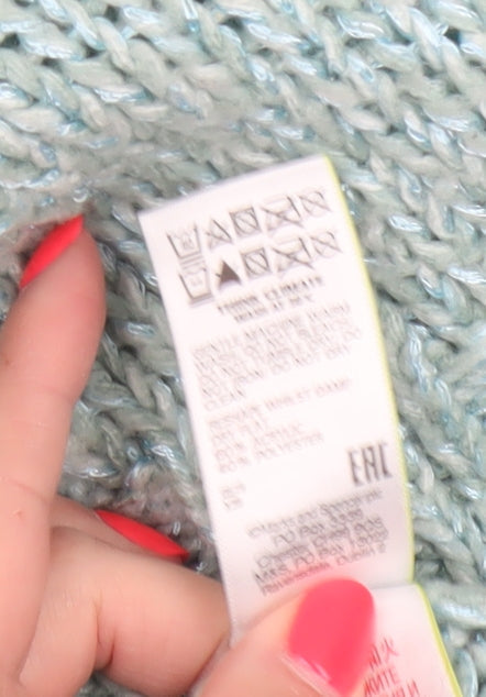 M&S Women’s Blue Size 10 Chunky Knit Glitter Raglan Jumper