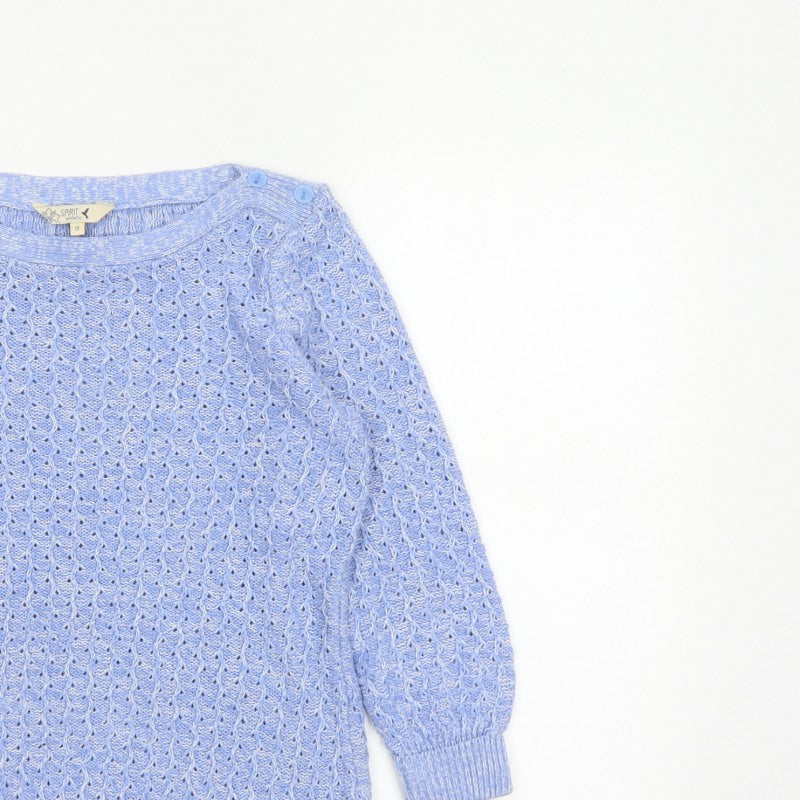 Spirit at M&Co Women Blue Size 12 Open Knit Button Shoulder Jumper