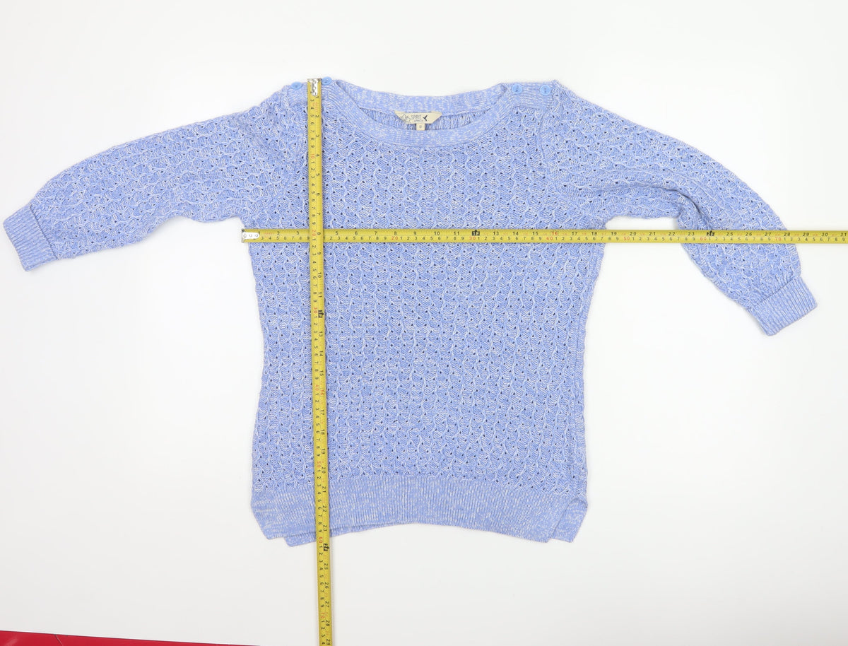 Spirit at M&Co Women Blue Size 12 Open Knit Button Shoulder Jumper