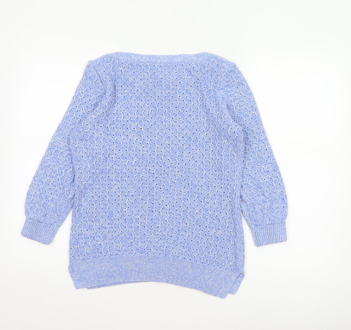 Spirit at M&Co Women Blue Size 12 Open Knit Button Shoulder Jumper
