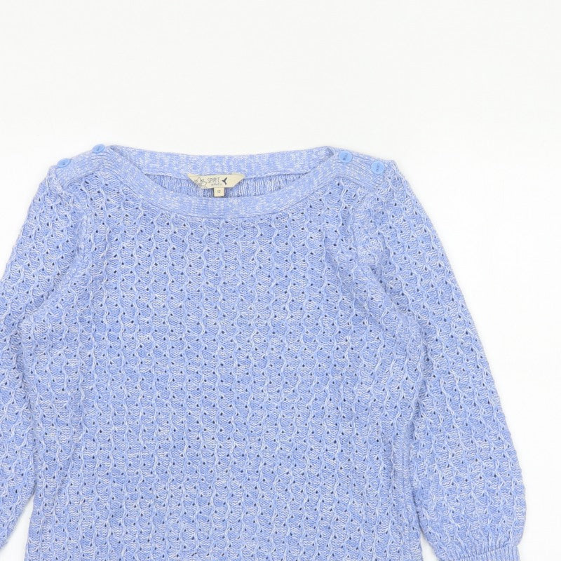 Spirit at M&Co Women Blue Size 12 Open Knit Button Shoulder Jumper