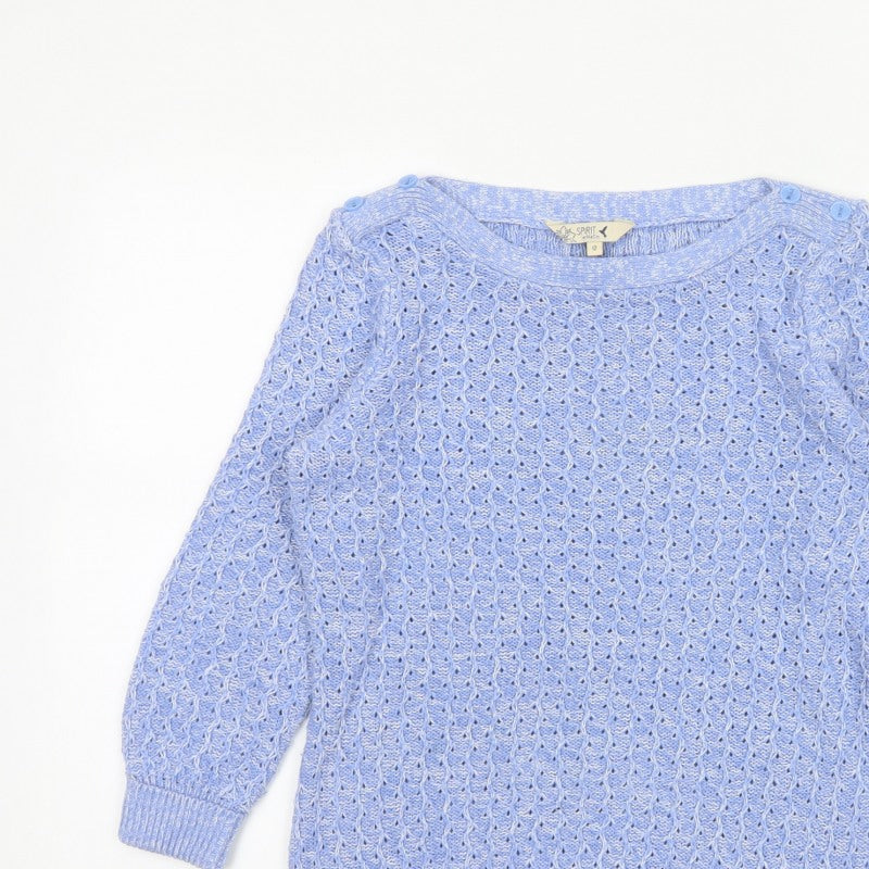 Spirit at M&Co Women Blue Size 12 Open Knit Button Shoulder Jumper