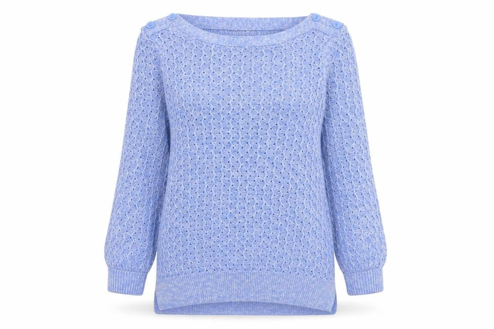 Spirit at M&Co Women Blue Size 12 Open Knit Button Shoulder Jumper