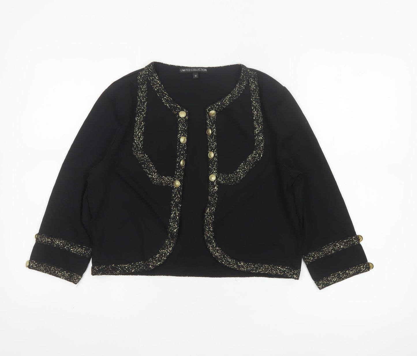 Marks and Spencer Women's Black UK 12 Military Gold Trim Jacket