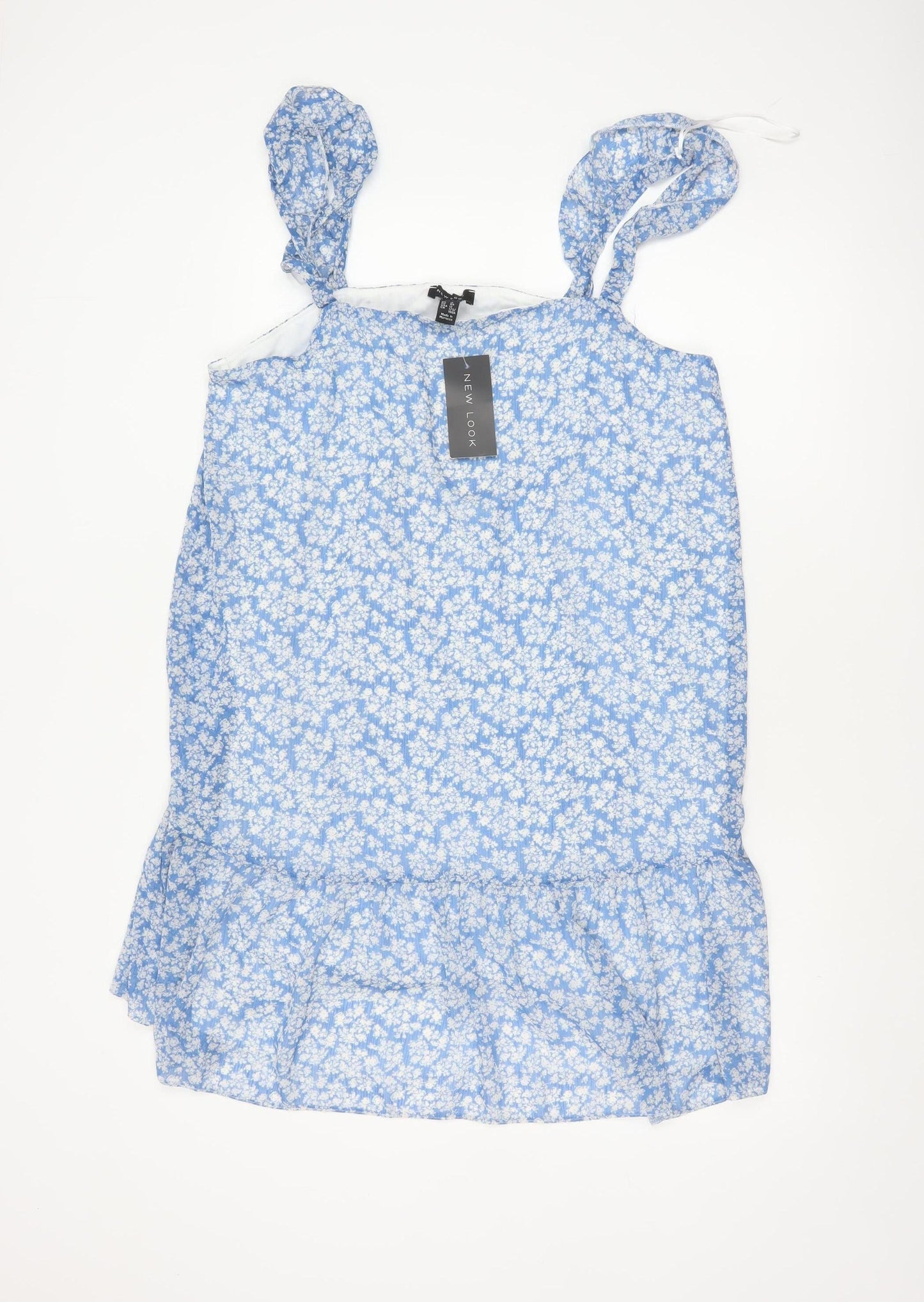 New Look Women Blue Floral Strappy Fit & Flare Short Dress UK 16