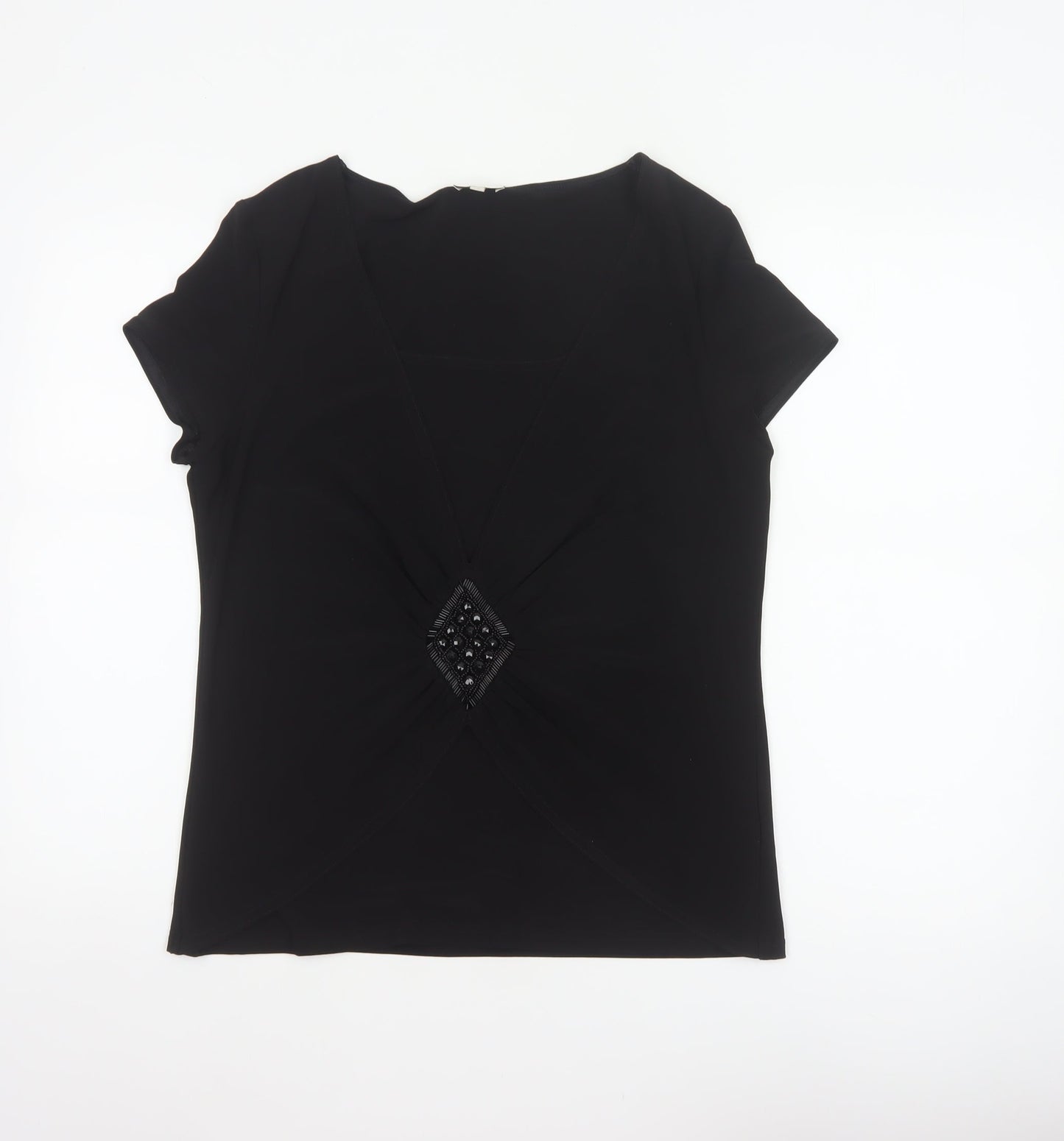 Kaliko Women’s Black UK 16 V-Neck Beaded Short Sleeve Blouse