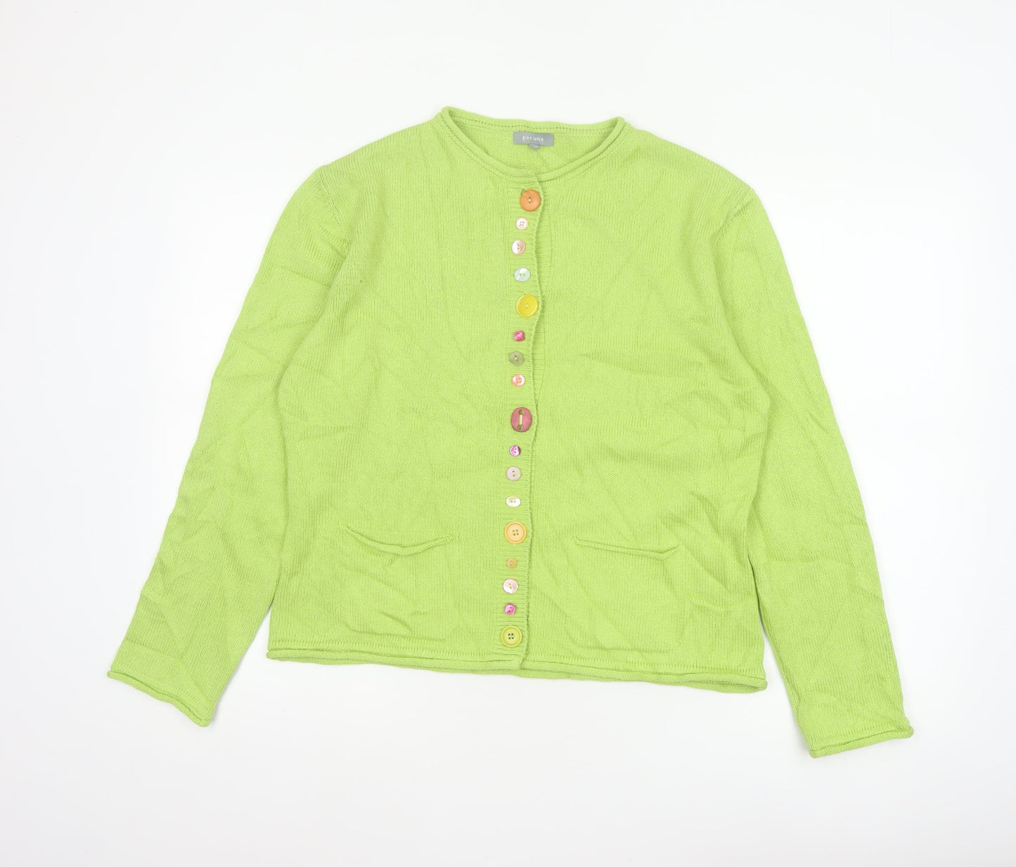 Per Una Women Green UK 18 Button Front Knit Cardigan Pockets