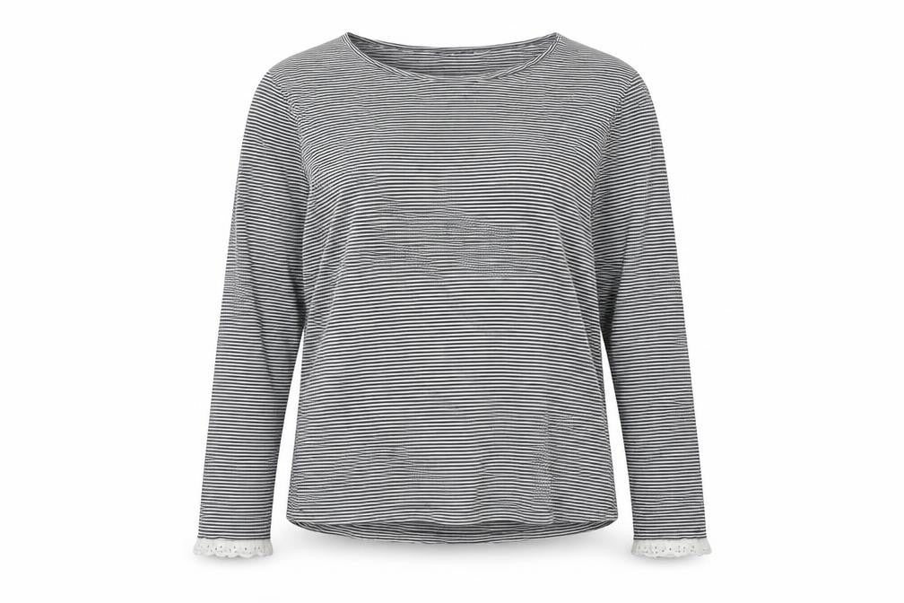 ME+EM Women’s Black White Stripe Cotton Lace Cuff Long Sleeve Top UK 12