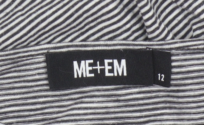ME+EM Women’s Black White Stripe Cotton Lace Cuff Long Sleeve Top UK 12