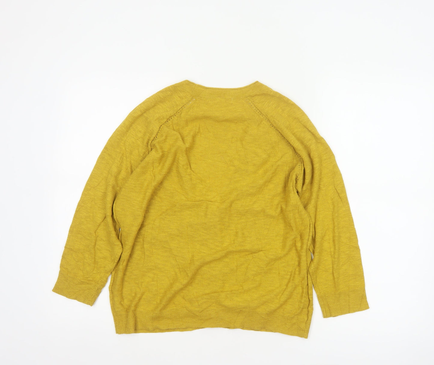 White Stuff Women Yellow Size 12 Linen Cotton V-Neck Cardigan