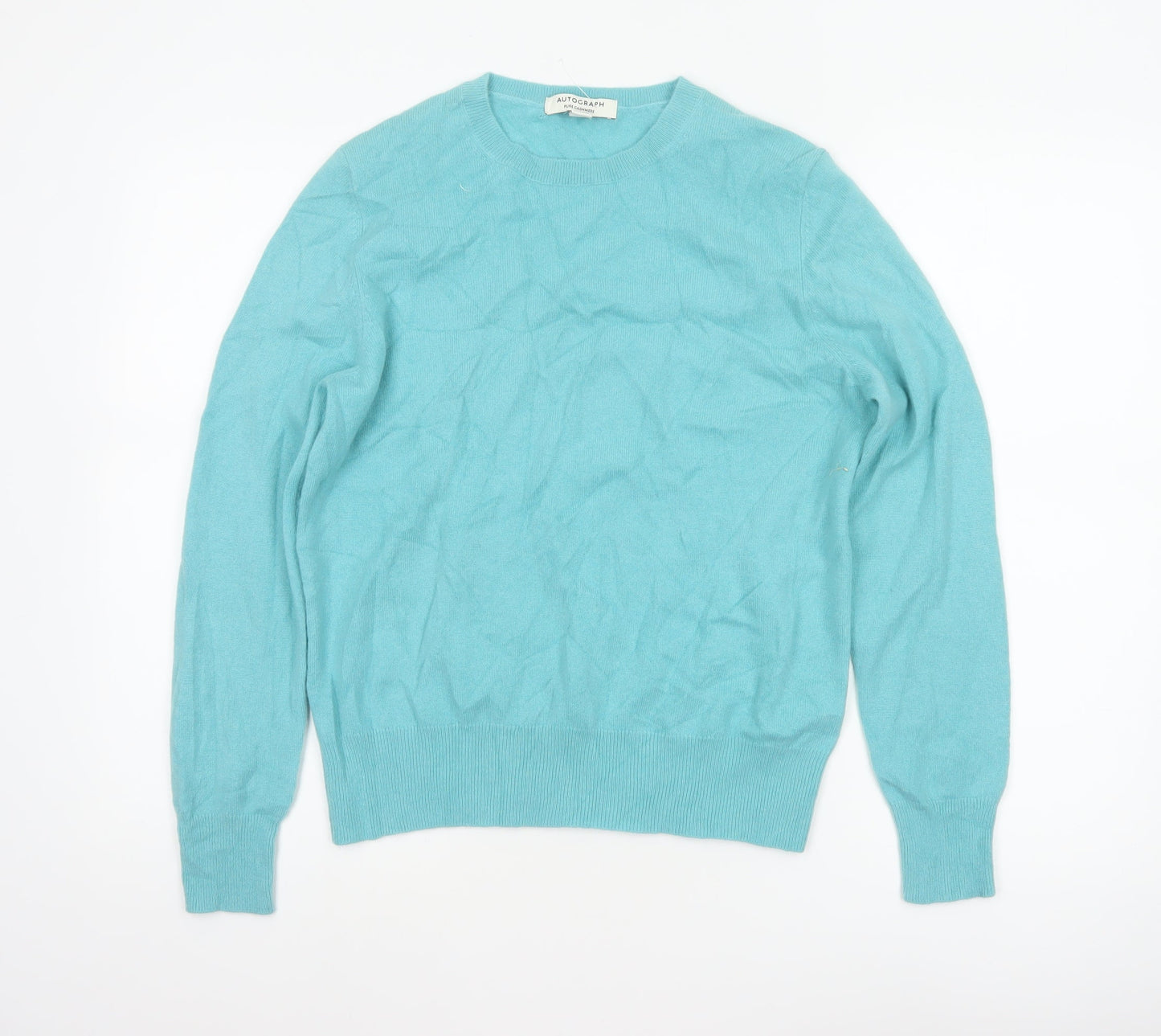 Autograph Women Blue UK 12 Pure Cashmere Crew Neck Pullover Jumper